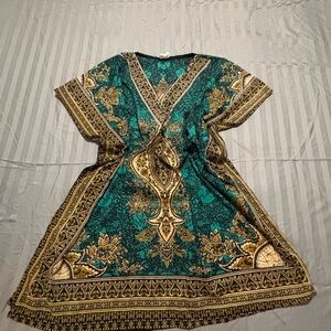 Gold and Teal Symmetrically Patterned Swim Coverup - XL